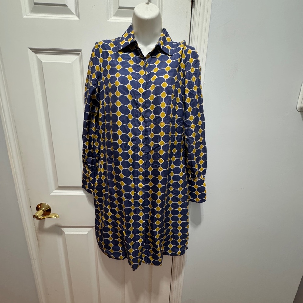 Brooks Brothers Blue and Yellow A-line 100% silk Dress size 4